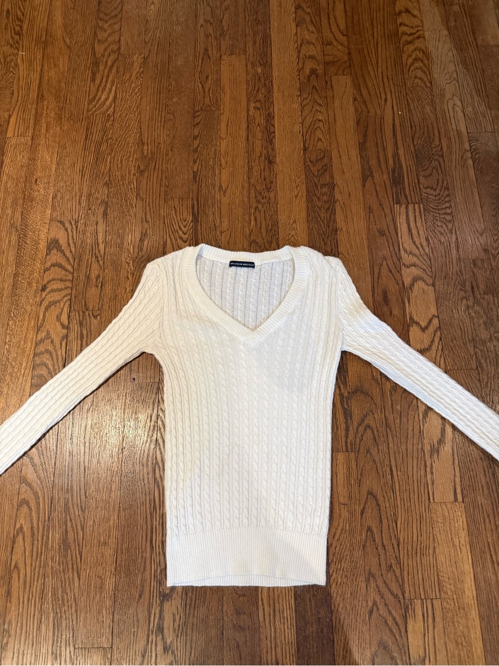 Brandy Melville Cream Cable Knit V-Neck Sweater
